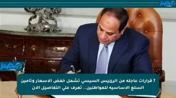 7 قرارات عاجلة من الرئيس السيسي تشمل خفض الأسعار وتأمين السلع الأساسية للمواطنين.. تعرف على التفاصيل الآن